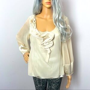 Diane von Furstenberg Silk Blouse | Fabric Flower Neckline | Rounded Neck